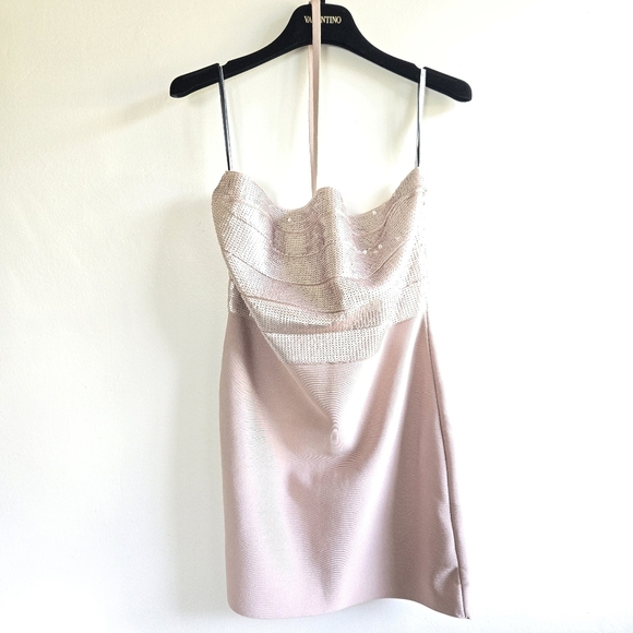 New Hervé Léger Emili Sequin Halterneck Sleeveless Bare Mini Dress Large NWT - Picture 10 of 14